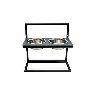 Миски на подставке с регулируемой высотой Lift Black Stone + Black, Medium (42x21cm / высота 10cm-15сm-20cm/ Миски 0.75 л)