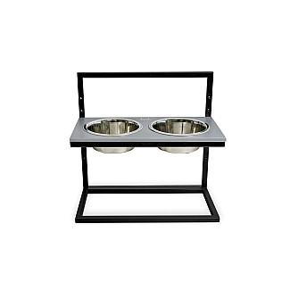 Миски на подставке с регулируемой высотой Lift Gray Stone + Black, Large (52x26cm / высота от 15cm до 40 cm/ Миски 1.8 л)