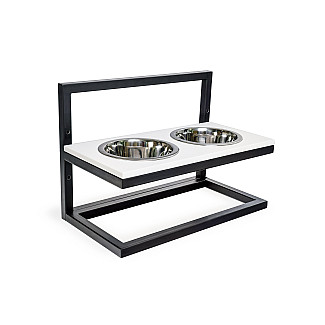 Миски на подставке с регулируемой высотой Lift White Stone + Black, Large (52x26cm / высота от 15cm до 40 cm/ Миски 1.8 л)