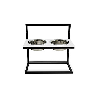 Миски на подставке с регулируемой высотой Lift White Stone + Black, Large (52x26cm / высота от 15cm до 40 cm/ Миски 1.8 л)