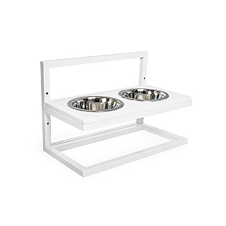 Миски на подставке с регулируемой высотой Lift White Stone + White, Medium (42x21cm / высота 10cm-15сm-20cm/ Миски 0.75 л)