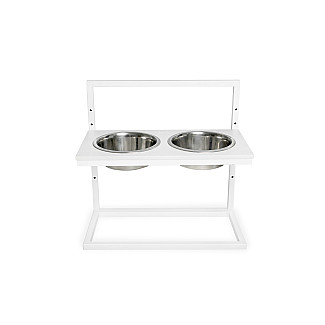 Миски на подставке с регулируемой высотой Lift White Stone + White, Medium (42x21cm / высота 10cm-15сm-20cm/ Миски 0.75 л)