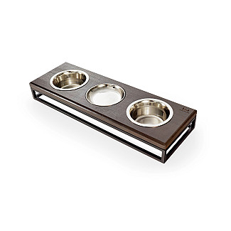 Три миски на подставке Lunch Bar Brown wood + Black, S (54x18x7cm / Миски по 0.45л)