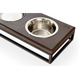 Три миски на подставке Lunch Bar Brown wood + Black, S (54x18x7cm / Миски по 0.45л)