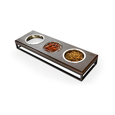 Harley&Cho Три миски на подставке Lunch Bar Brown wood + Black