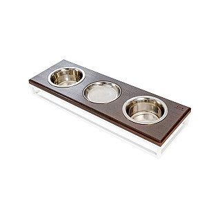 Три миски на подставке Lunch Bar Brown wood + White, S (54x18x7cm / Миски по 0.45л)