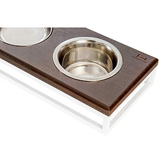 Три миски на подставке Lunch Bar Brown wood + White, S (54x18x7cm / Миски по 0.45л)