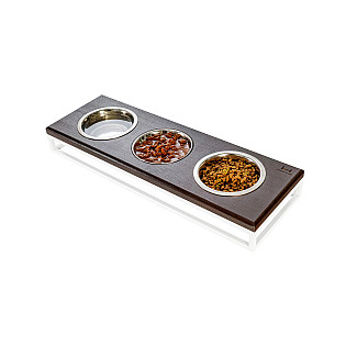 Три миски на подставке Lunch Bar Brown wood + White, S (54x18x7cm / Миски по 0.45л)