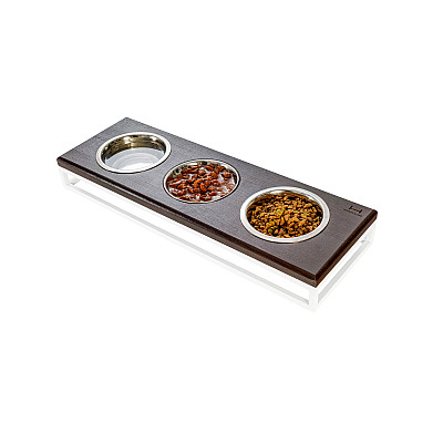 Harley&Cho Три миски на подставке Lunch Bar Brown wood + White