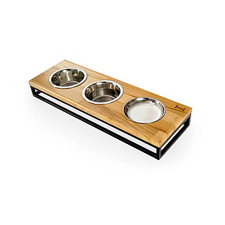 Три миски на подставке Lunch Bar Natural wood + Black, S (54x18x7cm / Миски по 0.45л)