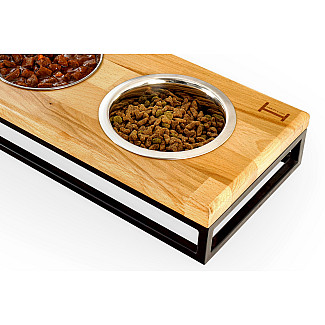 Три миски на подставке Lunch Bar Natural wood + Black, S (54x18x7cm / Миски по 0.45л)
