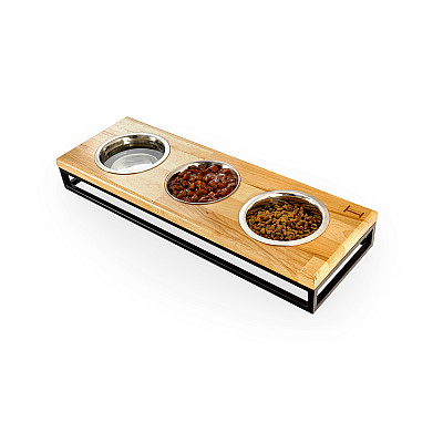 Harley&Cho Три миски на подставке Lunch Bar Natural wood + Black