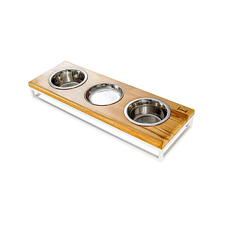 Три миски на подставке Lunch Bar Natural wood + White, S (54x18x7cm / Миски по 0.45л)