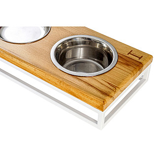 Три миски на подставке Lunch Bar Natural wood + White, S (54x18x7cm / Миски по 0.45л)