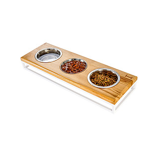 Три миски на подставке Lunch Bar Natural wood + White, S (54x18x7cm / Миски по 0.45л)