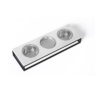 Три миски на підставці Lunch Bar White wood + Black, S (54x18x7cm / Миски по 0.45л)