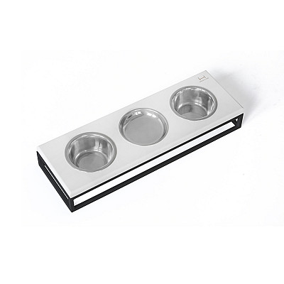 Harley&Cho Три миски на подставке Lunch Bar White wood + Black