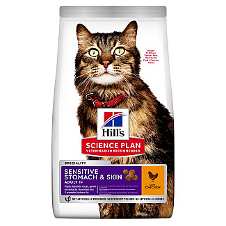 Сухий корм для котів із чутливим травленням та шкірою Hill's SCIENCE PLAN Adult Sensitive Stomach&Skin, з куркою(ТЕРМІН 06/2026), 300 г