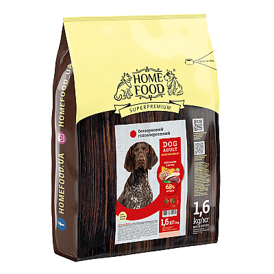 Сухой корм для собак Home Food (Хоум Фуд) DOG ADULT MEDIUM/MAXI Беззерновый гипоаллергенный «Мясо утки с нутом»