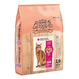 Сухий корм для дорослих котів Home Food Здорова шкіра та блиск шерсті ндичка та лосось, 1.6 кг
