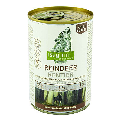 Консерви для собак Isegrim Reindeer -  з м'ясом північного оленя, чорницею, грибами та травами для собак