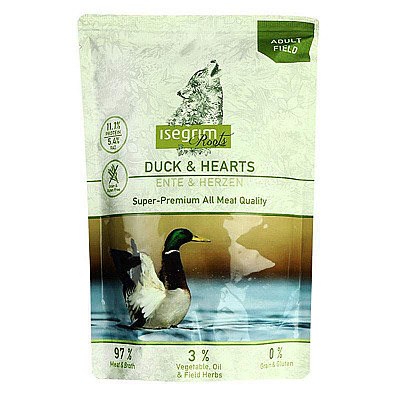 Консерви для собак Isegrim Pouch Roots Duck & Hearts  з качкою та курячими сердечками для дорослих собак