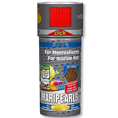Основний корм преміум-класу JBL MariPearls CLICK в формі гранул для морських риб, в банці з дозатором