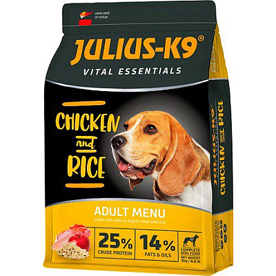 Сухой корм для взрослых собак JULIUS-К9 HighPremium ADULТ Vital Essentials Птица и Рис