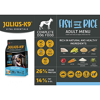 Сухой корм для взрослых собак JULIUS-К9 HighPremium ADULТ Гипоаллергенный Рыба и Рис, 3 кг