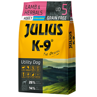 Сухий корм Utiliti Dog для собак JULIUS-K9 GrainFree Hypoallergenic ягня-трави