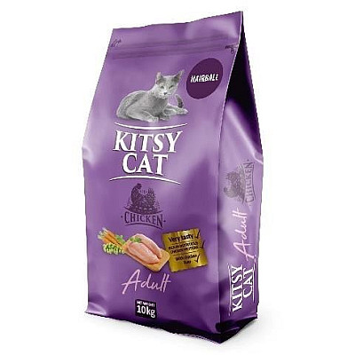 KITSY CAT полнорационный сухой корм с функцией вывидения комочков шерсти с курицей