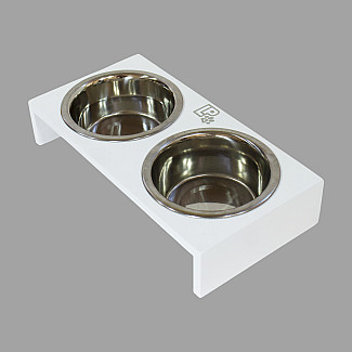 Миски металлические на деревянной подставке Lucky Pet линейка, белый (111636), 2x0.4л/13см