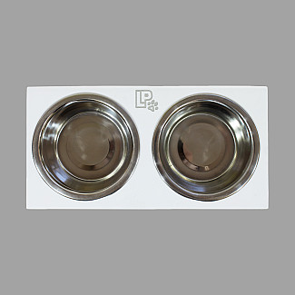 Миски металлические на деревянной подставке Lucky Pet линейка, белый (111636), 2x0.4л/13см
