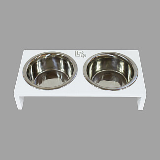 Миски металлические на деревянной подставке Lucky Pet линейка, белый (111636), 2x0.4л/13см