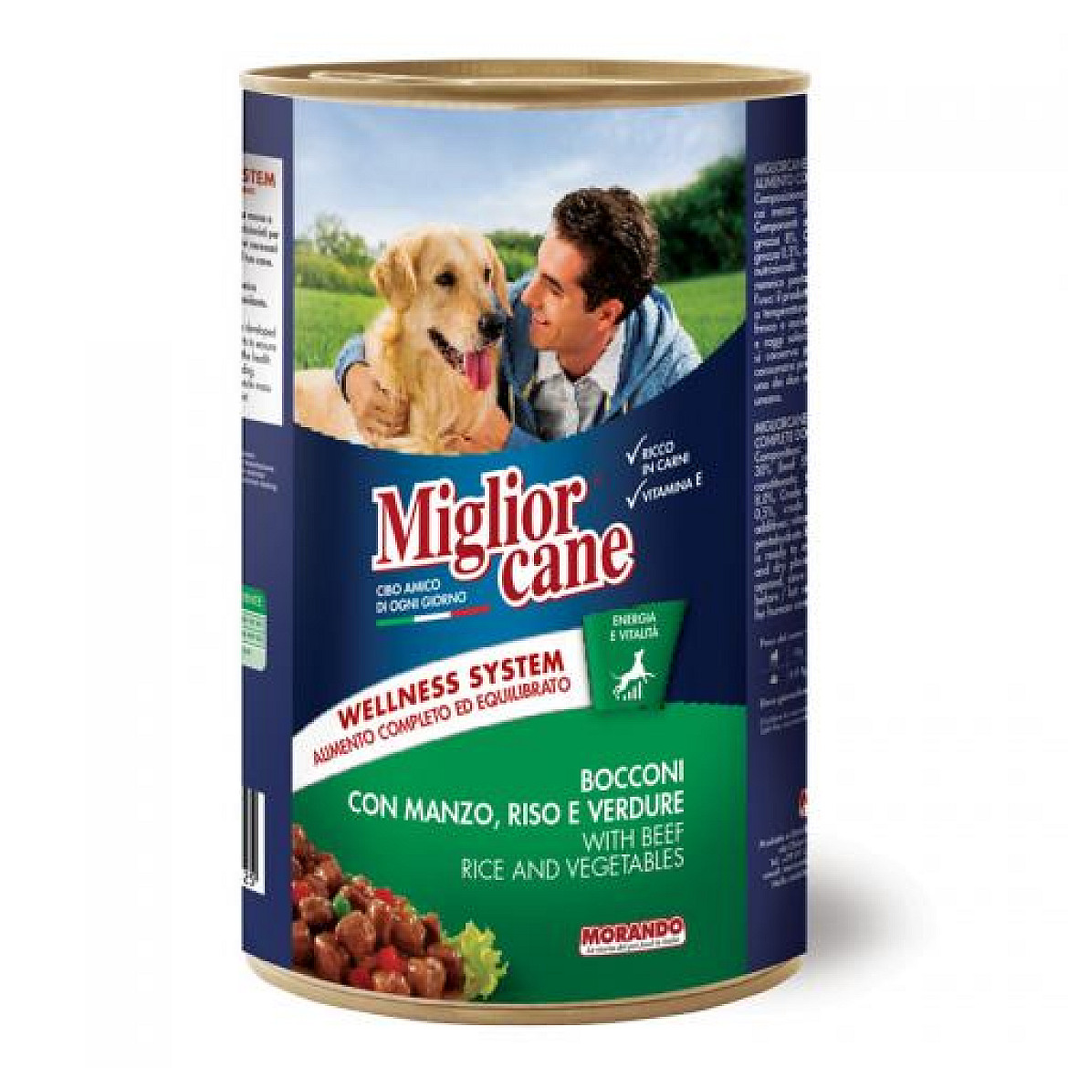 Вологий корм для собак Migliorcane зі шматочками яловичини, рисом та овочами, 1250 г
