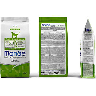 Monge Cat Monoprotein Rabbit – Сухой монопротеиновый корм с кроликом для взрослых котов, 1.5 кг
