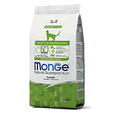 Сухой монопротеиновый корм Monge Cat Monoprotein Rabbit с кроликом для взрослых котов