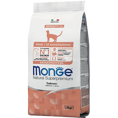 Сухой корм для взрослых котов всех пород Monge Cat Monoprotein Adult Salmone