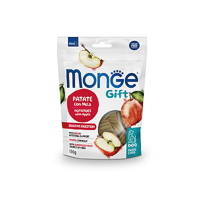 Лакомство для собак Monge Gift Dog Fruit Chips Sensitive digestion картошка с яблоком (веган)
