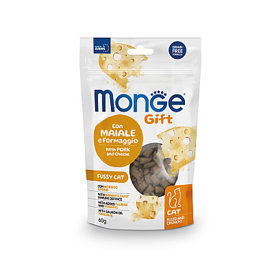 Лакомство для кошек Monge Gift Fussy Cat свинина и сыр