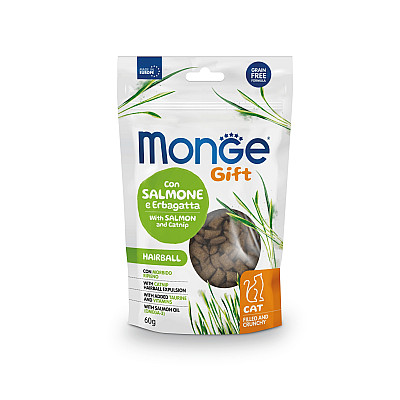 Лакомство для кошек Monge Gift Cat Hairball лосось и кошачья мята