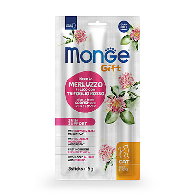 Лакомство для кошек Monge Gift Cat Skin support треска с красным клевером