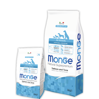 Сухий гіпоалергенний корм Monge Hypoallergenic з лососем та тунцем для дорослих собак усіх порід