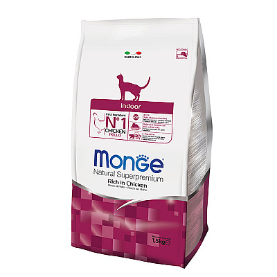 Сухой корм Monge Indoor Rich in Chicken для взрослых котов живущих в помещении