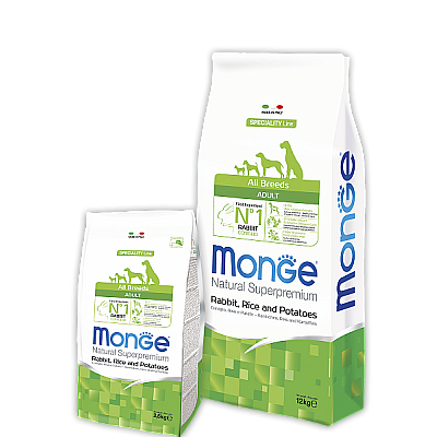 Сухой корм Monge Rabbit (Adult) с кроликом, рисом и картофелем для взрослых собак всех пород