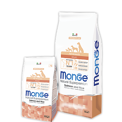 Сухой корм Monge Salmone (Adult) с лососем и рисом для взрослых собак всех пород