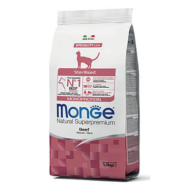Сухой монопротеиновый корм Monge Monoprotein Sterilised Cat Beef с говядиной для стерилизованных котов и кошек
