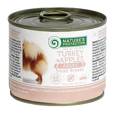 Високоякісні консерви Natures protection ADULT SMALL BREEDS TURKEY and APPLES з індичкою та яблуками для дорослих собак малих порід