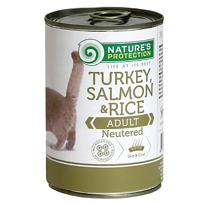 Високоякісні консерви Natures protection NEUTERED TURKEY SALMON and RICE з індичкою, лососем та рисом для дорослих котів