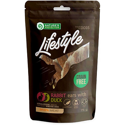 Ласощі Nature's Protection Lifestyle snacks for dogs, rabbit ears with duck кролячі вуха з качкою для собак